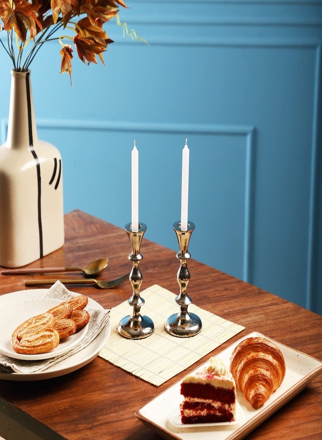 Rely+ Silver Candle Holders Set of 2 Dinning Coffee Table Centerpiece Candle Holders Taper Candlesticks Holders Christmas Decor Home Candle Holder - Image 5